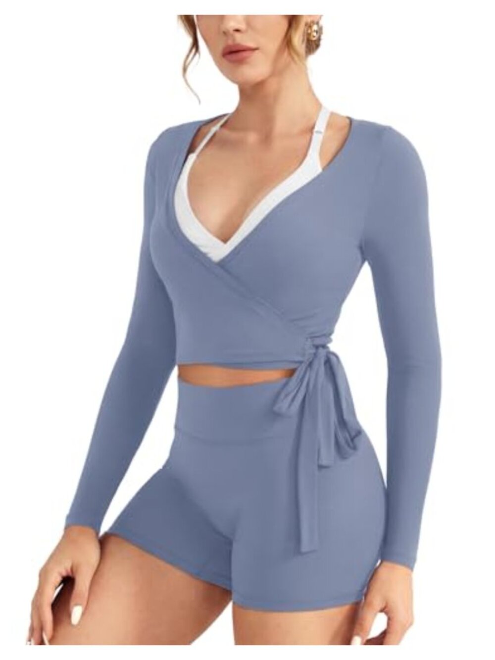 Women's Wrap Top Long Sleeve V-Neck Y2K Activewear Dance Shirt
